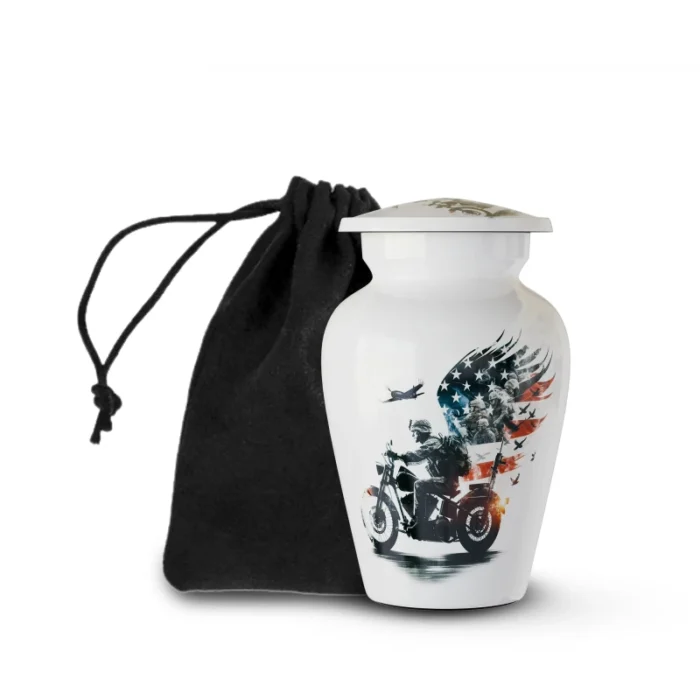 Military Motorcycle Keepsake Urn | Mini  Memorial Urn for Human Ashes