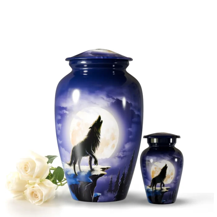 Blue Moon Light Wolf Keepsake Urns For Human Ashes