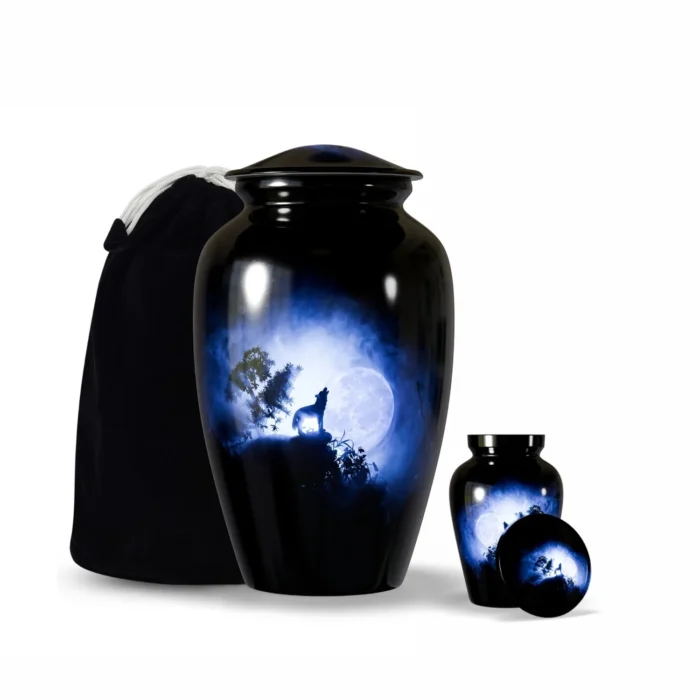 Wolf Dark Moon Night - Cremation Urns for Human Ashes-Wolf Dark Moon Night