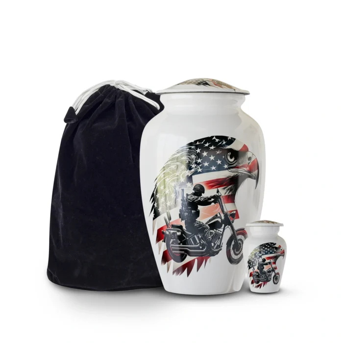 Winged Path Remembrance –Patriotic Eagle & Biker Iron Eagle Keepsake Urns for Human Ashes